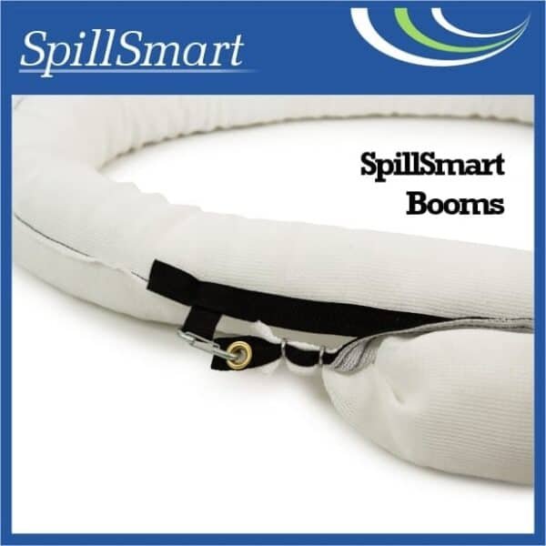 Heavy-duty spill containment booms for environmental protection and spill response, featuring durable materials and secure zippers for effective containment of liquids.